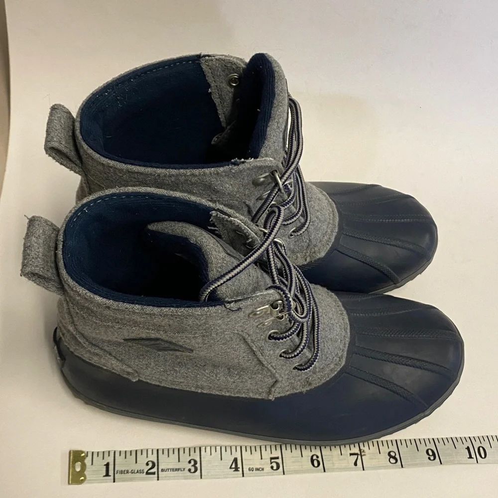 Sperry Top‎ Sider Duck Boots Gray Wool Navy Rubber Waterproof Womens Size 5M